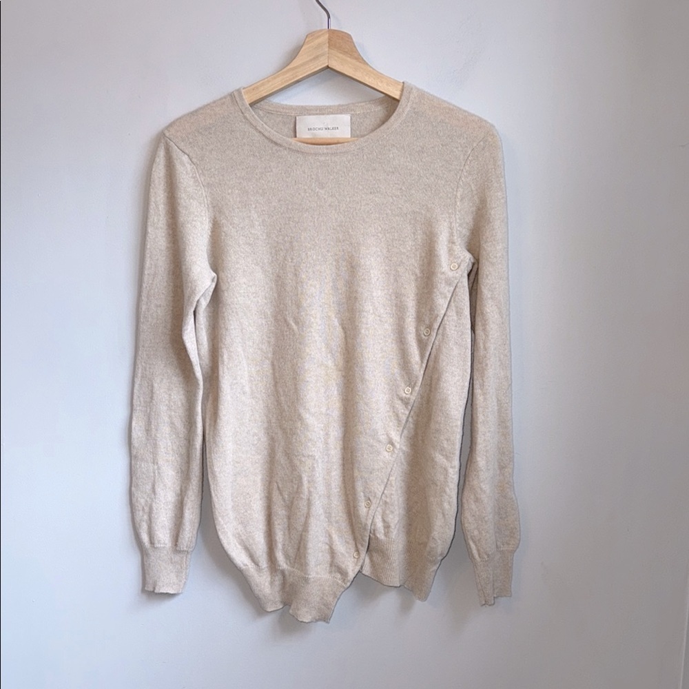 Brochu Walker 100% Cashmere Crew Neck Asymmetrical Button Sweater SZ S